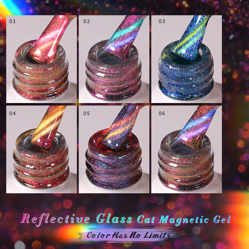 Set 6 Esmaltes Gel Reflective Glass Magnetic