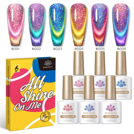 Set 6 Esmaltes Gel Reflective Glass Magnetic